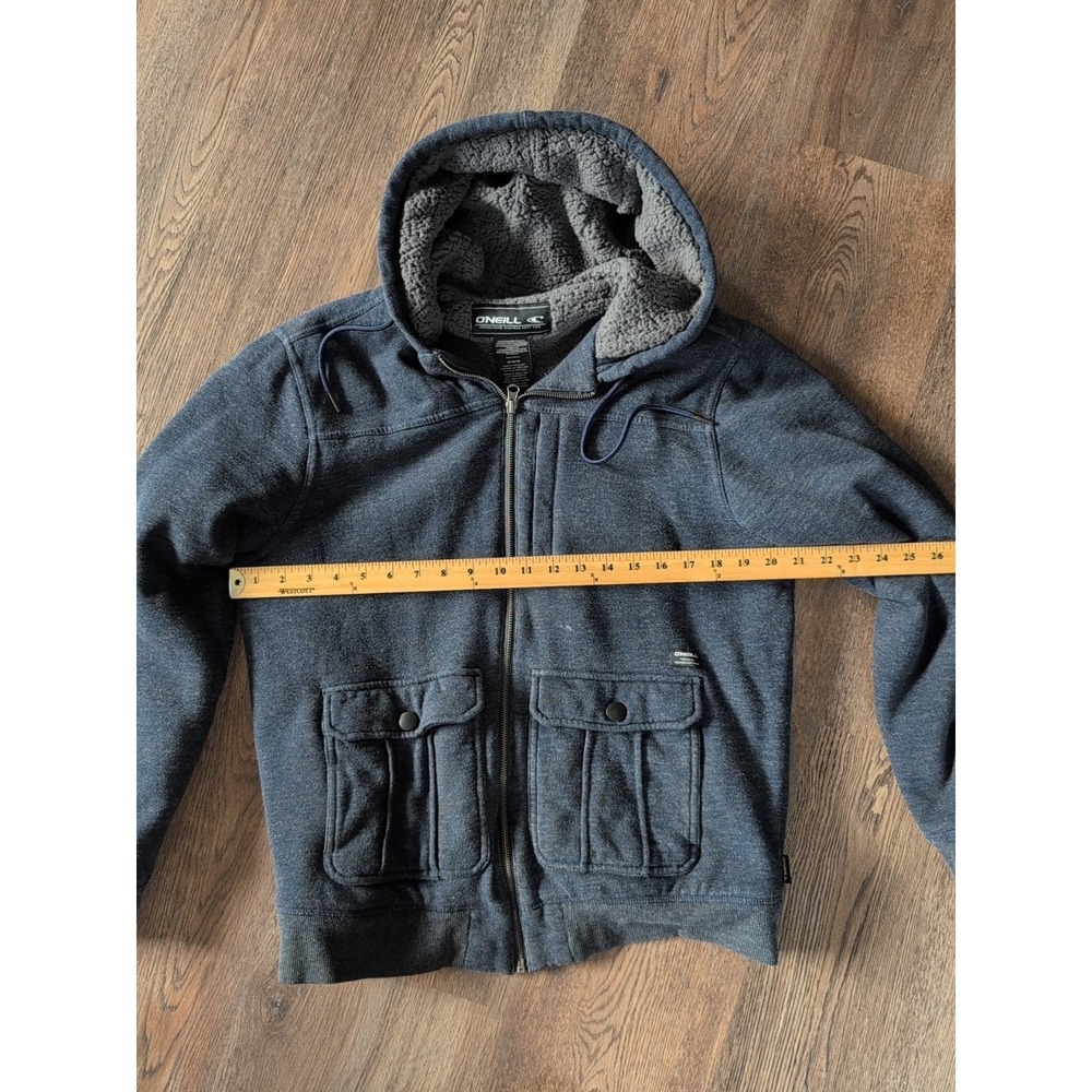 O'Neil Jacket Men's M Sherpa Fleece Hoodie Navy Full Zip Surf Skater Pockets Vtg - Picture 10 of 16